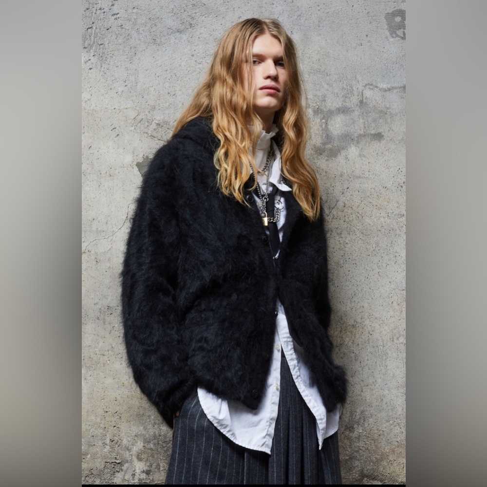 R13 Shawled Cashmere Distressed Edge Cardigan - Black. $1995